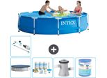 Piscina Intex Con Struttura Rotonda - 305 X 76 Cm - Blu - Include Copertura - Pacchetto Manutenzione - Pompa Filtro Per Piscina - Filtro - Aspirapolvere