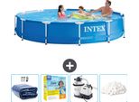 Piscina Intex Con Struttura Rotonda - 366 X 76 Cm - Blu - Include Tenda Da Sole - Pacchetto Manutenzione - Pompa Filtro Per Piscina - Sfere Filtranti