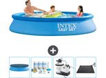 Piscina Gonfiabile Rotonda Intex Easy Set - 305 X 61 Cm - Blu - Include Copertura - Pacchetto Manutenzione - Pompa Filtro Per Piscina - Tappeto Solare