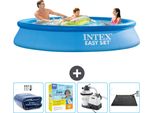 Piscina Gonfiabile Rotonda Intex Easy Set - 305 X 61 Cm - Blu - Include Tenda Da Sole - Pacchetto Manutenzione - Pompa Filtro Per Piscina - Tappeto Solare