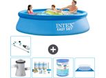 Piscina Gonfiabile Rotonda Intex Easy Set - 305 X 76 Cm - Blu - Incluso Pacchetto Manutenzione Pompa - Filtro - Telo Di Fondo - Aspirapolvere