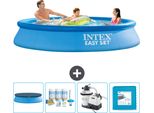 Piscina Gonfiabile Rotonda Intex Easy Set - 305 X 61 Cm - Blu - Include Copertura - Pacchetto Manutenzione - Pompa Filtro Per Piscina - Piastrelle Per Pavimento