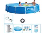 Piscina Intex A Struttura Rotonda - 366 X 76 Cm - Blu - Inclusa Pompa Tenda - Pacchetto Manutenzione - Filtro - Aspirapolvere