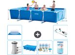 Piscina Intex Con Struttura Rettangolare - 450 X 220 X 84 Cm - Blu - Compresa Pompa - Tenda Da Sole - Pacchetto Manutenzione - Filtro - Telo Di Fondo - Aspirapolvere