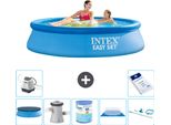 Piscina Gonfiabile Rotonda Intex Easy Set - 244 X 61 Cm - Blu - Include Copertura - Pompa Filtro Per Piscina - Filtro - Copertura Del Terreno - Kit Di Pulizia - Sistema Ad Acqua Salata