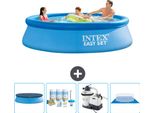 Piscina Gonfiabile Rotonda Intex Easy Set - 305 X 76 Cm - Blu - Include Copertura - Pacchetto Manutenzione - Pompa Filtro Per Piscina - Telo Di Fondo