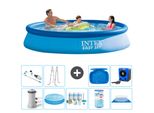 Piscina Gonfiabile Rotonda Easy Set Intex - 366 X 76 Cm - Blu - Incluso Tenda Con Pompa - Pacchetto Manutenzione - Filtro - Telo Di Fondo - Aspirapolvere - Scaletta
