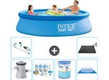 Piscina Gonfiabile Rotonda Intex Easy Set - 305 X 76 Cm - Blu - Incluso Pacchetto Manutenzione Pompa - Filtro - Telo Di Fondo - Aspirapolvere - Tappeto Solare