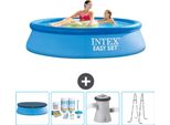 Piscina Gonfiabile Rotonda Easy Set Di Intex - 244 X 61 Cm - Blu - Include Copertura - Kit Di Manutenzione - Pompa Filtro Per Piscina - Scaletta