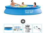 Piscina Gonfiabile Rotonda Intex Easy Set - 305 X 61 Cm - Blu - Include Copertura - Pacchetto Manutenzione - Pompa Filtro Per Piscina - Hoover