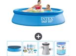 Piscina Gonfiabile Rotonda Easy Set Intex - 244 X 61 Cm - Blu - Include Copertura - Pacchetto Manutenzione - Pompa Filtro Per Piscina - Filtro