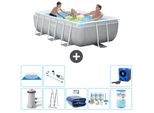 Piscina Intex Rettangolare Con Struttura A Prisma - 300 X 175 X 80 Cm - Grigio - Pompa Inclusa - Tenda A Scaletta - Pacchetto Manutenzione - Filtro - Telo Di Fondo - Aspirapolvere - Pompa Di Calore