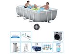 Piscina Intex Rettangolare Con Struttura A Prisma - 300 X 175 X 80 Cm - Grigio - Pompa Inclusa - Tenda A Scaletta - Pacchetto Manutenzione - Filtro - Telo Di Fondo - Aspirapolvere - Pompa Di Calore