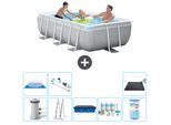 Piscina Intex Con Struttura A Prisma Rettangolare - 300 X 175 X 80 Cm - Grigio - Inclusa Pompa - Copertura A Scaletta - Pacchetto Manutenzione - Filtro - Telo Di Fondo - Aspirapolvere - Tappeto Solare