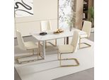 Set Di 4 Sedie A Sbalzo Flieks, Sedie Per Sala Da Pranzo Con Gambe In Metallo Dorato, Sedie Imbottite Con Rivestimento In Velluto, Sedie Da Cucina Sedie Da Soggiorno, Beige