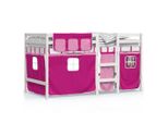Vidaxl Letto A Soppalco Per Bambini Con Tende Rosa 90X190 Cm In Legno Di Pino Massiccio