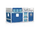 Vidaxl Letto A Soppalco Per Bambini Con Tende Blu 90X190 Cm In Legno Di Pino Massiccio
