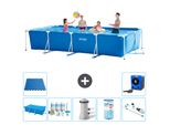 Piscina Intex Con Struttura Rettangolare - 450 X 220 X 84 Cm - Blu - Include Tenda Da Sole - Pacchetto Manutenzione - Pompa Filtro Per Piscina - Filtro - Aspirapolvere - Piastrelle Per Il Pavimento