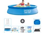 Piscina Gonfiabile Rotonda Intex Easy Set - 244 X 61 Cm - Blu - Include Copertura - Pacchetto Manutenzione - Pompa Filtro Per Piscina - Filtro - Tappetino Solare - Scaletta