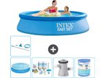 Piscina Gonfiabile Rotonda Intex Easy Set - 244 X 61 Cm - Blu - Include Tenda Da Sole - Pacchetto Manutenzione - Pompa Filtro Per Piscina - Filtro - Kit Pulizia