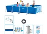 Piscina Intex Con Struttura Rettangolare - 450 X 220 X 84 Cm - Blu - Include Copertura - Pacchetto Manutenzione - Pompa Filtro Per Piscina - Filtro - Aspirafango