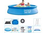 Piscina Gonfiabile Rotonda Intex Easy Set - 244 X 61 Cm - Blu - Include Tenda Da Sole - Pacchetto Manutenzione - Pompa Filtro Per Piscina - Filtro - Telo Di Fondo - Tappetino Solare