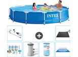 Piscina Intex Con Telaio Rotondo - 366 X 76 Cm - Blu - Consegna Inclusa Pacchetto Di Manutenzione - Pompa Filtro Per Piscina - Filtro - Telone Per Pavimento - Aspiratore - Tappeto Solare