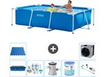 Piscina Intex Con Struttura Rettangolare - 260 X 160 X 65 Cm - Blu - Include Copertura - Pacchetto Di Manutenzione - Pompa Filtro Per Piscina - Filtro - Aspirapolvere - Piastrelle Per Pavimento
