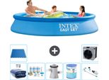Piscina Gonfiabile Rotonda Easy Set Intex - 305 X 61 Cm - Blu - Include Tenda Da Sole - Pacchetto Manutenzione - Pompa Filtro Per Piscina - Filtro - Aspirapolvere - Piastrelle Per Pavimento