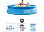 Piscina Gonfiabile Rotonda Intex Easy Set - 244 X 61 Cm - Blu - Pacchetto Manutenzione Incluso - Pompa Filtro Per Piscina - Filtro