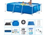 Piscina Intex Con Struttura Rettangolare - 260 X 160 X 65 Cm - Blu - Include Copertura - Pacchetto Manutenzione - Pompa Filtro Per Piscina - Filtro - Aspirapolvere - Tappeto Solare