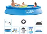 Piscina Gonfiabile Rotonda Intex Easy Set - 305 X 61 Cm - Blu - Include Copertura - Pacchetto Manutenzione - Pompa Filtro Per Piscina - Filtro - Telo Di Fondo - Aspirapolvere