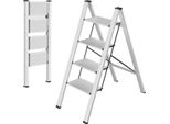 Scaletta Per La Casa - 4 Gradini - Scaletta Pieghevole In Alluminio - Gradini Antiscivolo - Leggera E Resistente Fino A 150 Kg - Argento