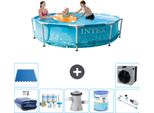 Piscina Intex Con Struttura Rotonda - 305 X 76 Cm - Pressione Dell'acqua - Include Tenda Da Sole - Pacchetto Manutenzione - Pompa Filtro Per Piscina - Filtro - Aspirapolvere - Pavimento In Piastrelle