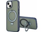 Custodia Iphone 14 Cover Protettiva Anello Stand Backcover Met Magsafe Plastica Blu Accezz
