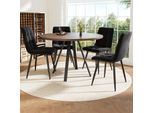 Set Da Pranzo Flieks, Tavolo Da Pranzo Con 4 Sedie, Tavolo Rotondo 80X75 Cm, Tavolo Per Sala Da Pranzo Soggiorno, Sedie Imbottite Con Seduta In Velluto, Noce + Nero