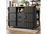 Carrello Di Servizio Flieks Con Piano Di Lavoro Pieghevole, Isola Da Cucina Con 2 Ante Scorrevoli In Stile Rustico, Carrello Da Pranzo Carrello Da Cucina Con 3 Cassetti, Nero