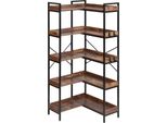 Succebuy Scaffale Angolare A 5 Livelli, Robusto Supporto Angolare Con 4 Ganci, Scaffale Con Struttura In Metallo E Ripiani In Legno, Scaffale Verticale Per Camera Da Letto, Soggiorno E Ufficio In Marrone