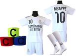 Set Da Calcio Mbappe, Maglietta Bianca, Pantaloncini, Calzini + Fascia - Taglia 158