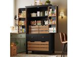 Mobile Da Cucina Alto 140 Cm, Mobile Buffet Con 2 Ante E 5 Cassetti, Mobile Multiuso Nero, Mobile Credenza Con Protezione Antiribaltamento, 80X40Cm