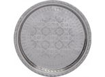 Vassoio Orientale Rotondo In Ottone Argentato Nadia | Vassoio Da Tè Marocchino In Colore Argento | Vassoio Decorativo Orientale In Argento | Decorazione Orientale Sulla Tavola Imbandita (Ø 32 Cm)