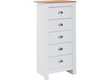 Con 5 Cassetti 53X114X39 Cm Cassettiera Bianca / Rovere Moderno | Wohnling