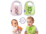 Set Di 2 Bavaglini Milk&Moo Chancin E Cacha Frog, Bavaglini Con Chiusura In Velcro Per Bambini E Bambine, Atossici, Lavabili, 30 X 22 Cm, Rosa-Verde