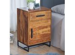 Comodino In Legno Massiccio Di Sheesham / Metallo 45X35X65 Cm Comodino Boxspring Letto | Wohnling