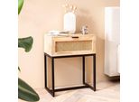 Consolle Da Letto In Legno Massiccio Mango / Rattan 50X60X30 Cm Comodino Marrone | Wohnling