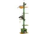 Pawhut Tiragraffi A Soffitto, Albero Per Gatti, Tiragraffi Per Gatti Da 230-275 Cm Con Grotta Per Gatti, Tiragraffi, Palla Da Gioco, Mobili Per Gatti Con Protezione Antiribaltamento, Verde