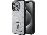 Custodia Karl Lagerfeld Per Iphone 15 Pro - Glitter Fisso - Logo Ikonik K - Argento