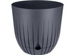 Britta Vaso Da Fiori Antracite Da 21 Cm Con Piattino - Vaso Da Fiori Moderno E Scanalato Per Soggiorno E Balcone