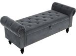 Panca Con Contenitore - Pouf/Letto Imbottito In Velluto - Spazio Nascosto - Lunghezza 133 Cm - Corridoio E Camera Da Letto - Design Moderno - Grigio Scuro