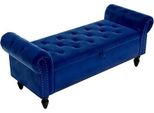 Pouf Contenitore - Panca Da Letto - 133 Cm - Rivestito In Velluto - Spazio Nascosto - Seduta Trapuntata - Camera Da Letto E Corridoio - Blu